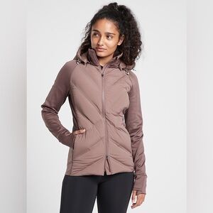 Athleta Womens Inlet Jacket Smoked Almond Brown Down Puffer Coat Purple Size: S